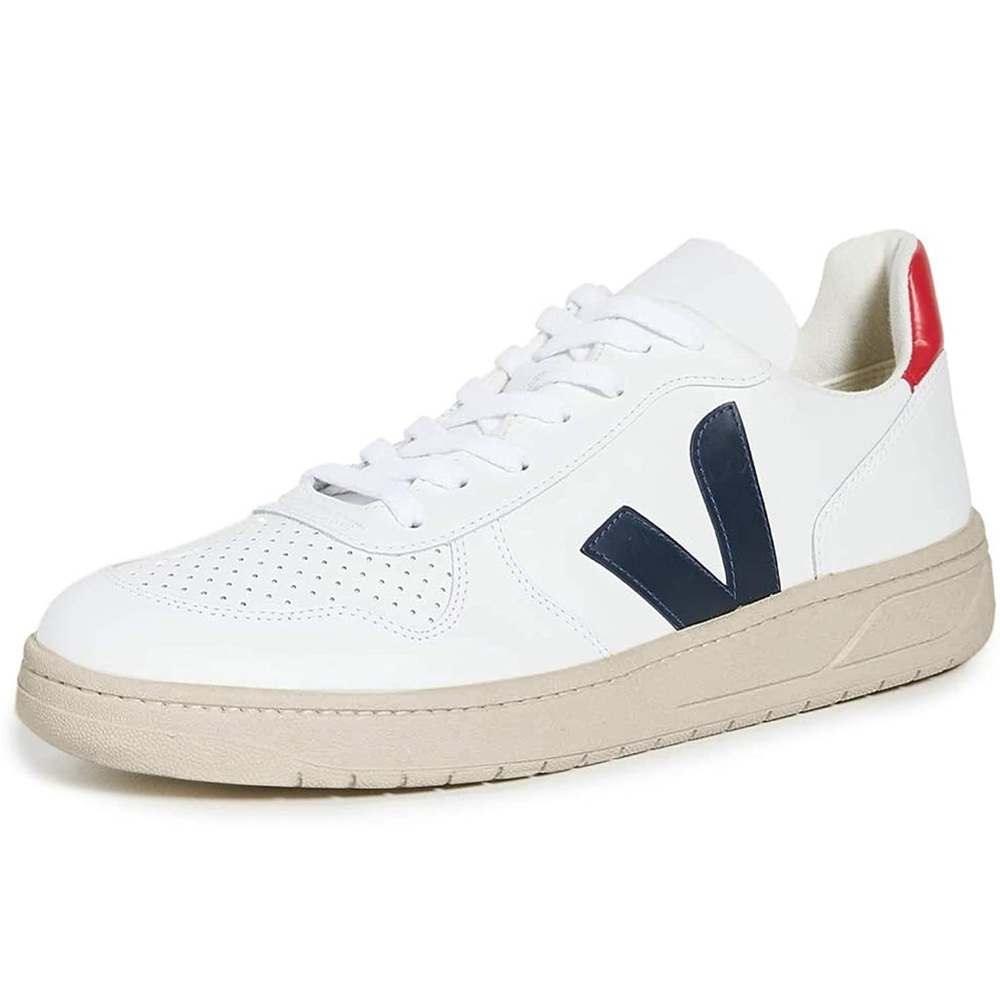 Veja V-10 White Sneakers with Navy Accents